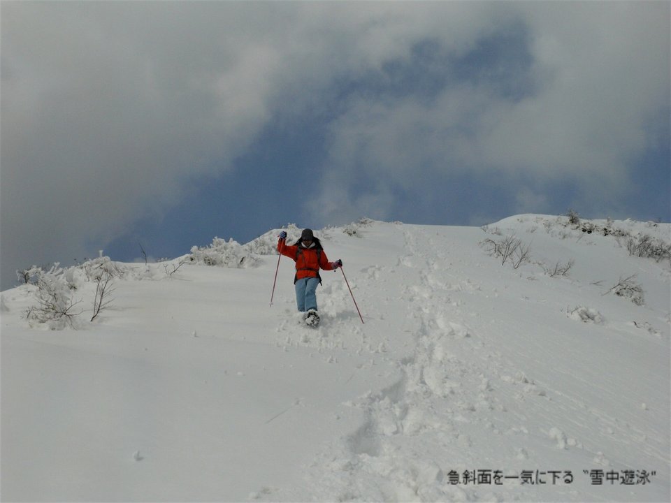 ４）急斜面を一気に下る〝雪中遊泳”.png